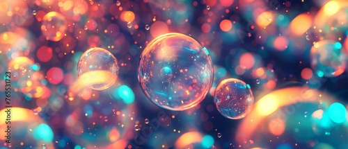  A cluster of air bubbles rising over a bicolored canvas, filled with multitudes of overlapping bubbles photo