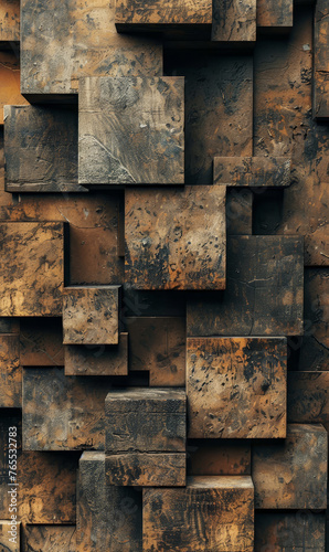 Rust-streaked cubes creating a pattern of industrial decay and design.