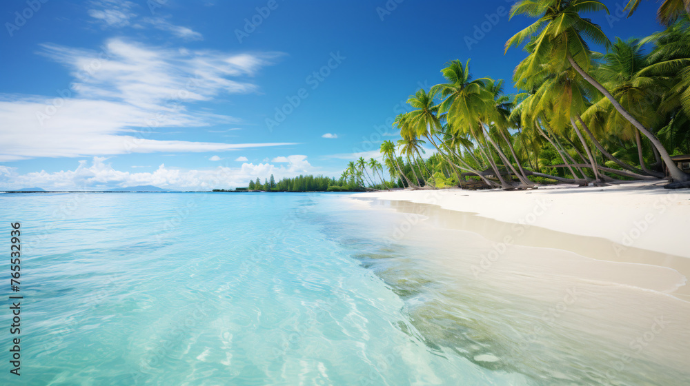 A tranquil beach with white sand and crystalclear