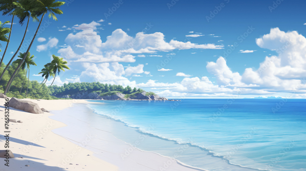 A tranquil beach with white sand and crystalclear