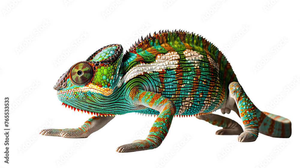 Obraz premium a portrait of the colorful nice chameleon with spikes, colorful customized