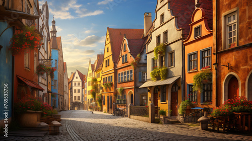 A vibrant street scene in an old European city © Little