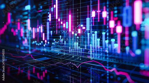 Advanced financial and stock market analysis, highlighting growth and investment opportunities in a high-tech digital environment