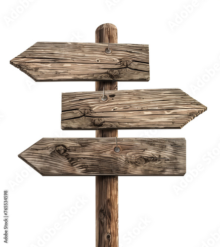 Vintage Wooden Arrow Signpost Against White Background