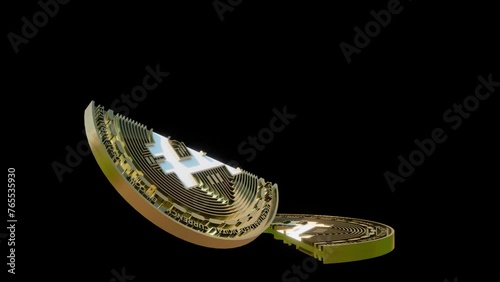 Bitcoin Digital Currency Halving concept 3D animated clip with transparent background ProRes 444