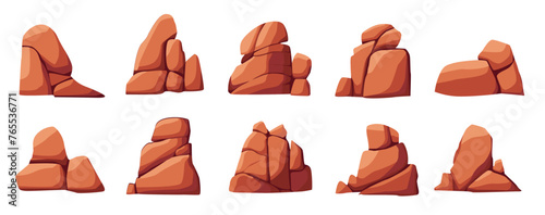 Desert rock vector illustration, cartoon set of wild desert mountain stones