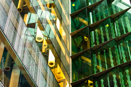 The glass surfaced exterior corner of the TRI building in Brisbane. photo
