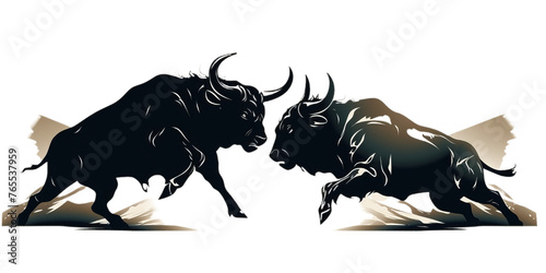 Silhouette of the two animals fighting  black and white concept
