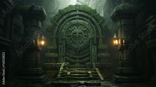An ancient temple with intricate carvings and mysterio © Little