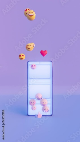 Phone Emojis: Animated Happy Faces and Love Hearts Floating in the Air