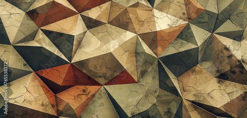 Geometric pattern of tetrahedrons with copper and bronze textures. photo