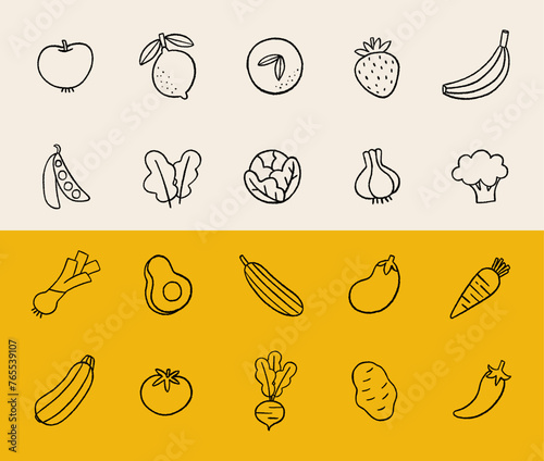 hand-drawn vector icons - vegetables and fruits photo