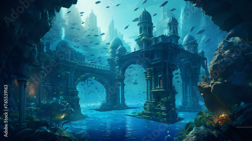 An underwater city with glass domes and underwater tun © Little