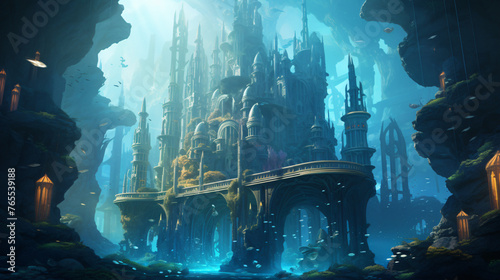An underwater city with glass domes and underwater tun © Little