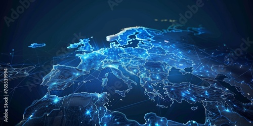 Abstract map of Western Europe, concept of European global network and connectivity, data transfer and cyber technology, information exchange and telecommunication, Generative AI photo