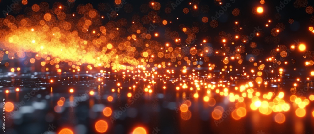 Fototapeta premium a city at night with distinct buildings and less blurred ground lights