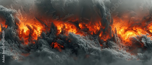  An image of a vast, smoky inferno engulfing a dense woodland, with flames towering at its heart