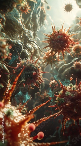 Acno Fight An epic 3D battle scene between acnecausing bacteria and healing agents on the skin