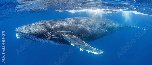  A humpback whale glides through water, appearing submerged © Albert