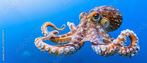  A tight shot of a cephalopod frolicking in liquid, its cranium poking through waves
