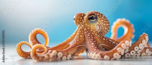  An octopus figurine lies on the ground with wide-open eyes