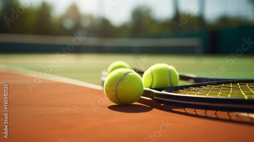Close up of tennis rackets and tennis balls