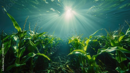 Underwater Cornfield Oasis: A Dive into High Realism and Salvador Dal?'s Melting Objects © Sittichok