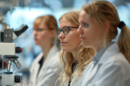 An academic and complex facility where researchers are surrounded by high-tech laboratory equipment.Science lab concept. © boyhey