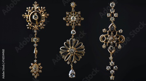 Earrings set collection. Isolated on black background Generative AI