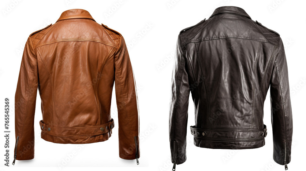 shots of leather jackets for website display, capturing both front and back views against a white background сreated with Generative Ai shots of leather jackets for website display, capturing both front and back views against a white background сreated with Generative Ai