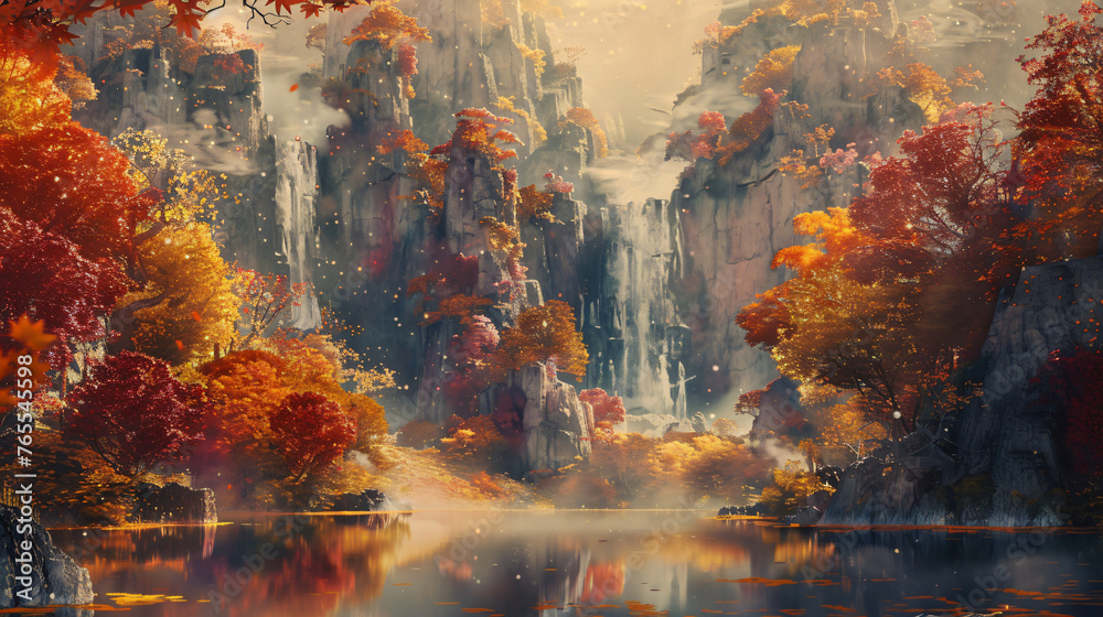 Dreamy surreal fantasy landscape in autumn colours dig