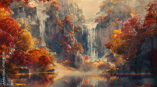 Dreamy surreal fantasy landscape in autumn colours dig