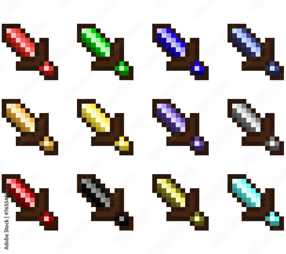 Fototapeta premium Pixel Art Colorful Dagger Pack 1 16x16 Vector