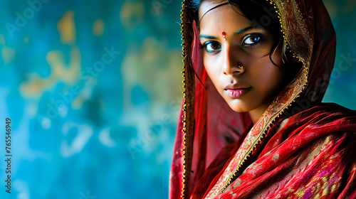 Young Indian woman wearing sari.