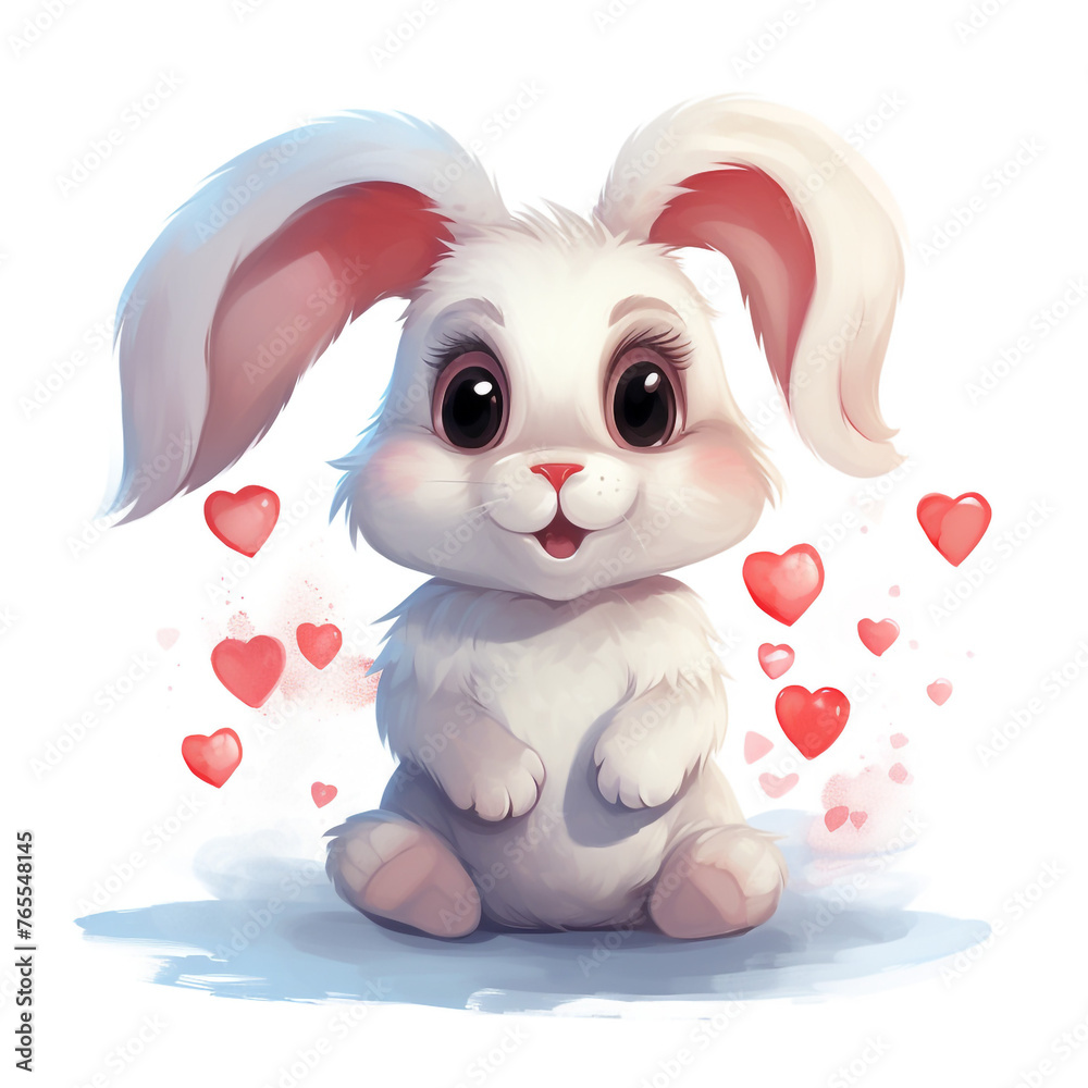 Cute baby rabbit with many heart shapes,oilpainting,clipart,hand drawing style сreated with Generative Ai Cute baby rabbit with many heart shapes,oilpainting,clipart,hand drawing style сreated with Generative Ai