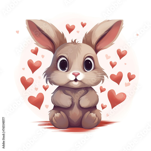 Cute baby rabbit with many heart shapes,oilpainting,clipart,hand drawing style сreated with Generative Ai