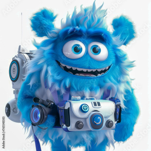 Blue fluffy monster with cameras