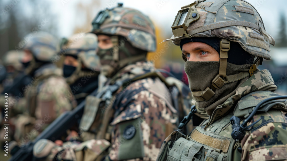 Fototapeta premium Several soldiers fully equipped