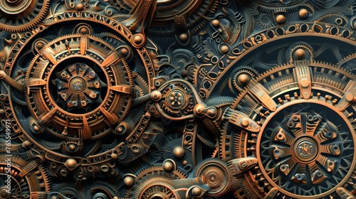 Intricate patterns of gears and cogs interlocking in a futuristic design