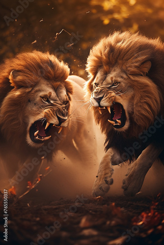 lion s duel  macrography  family  Hyper realistic  detail quality  photography   reated with Generative Ai