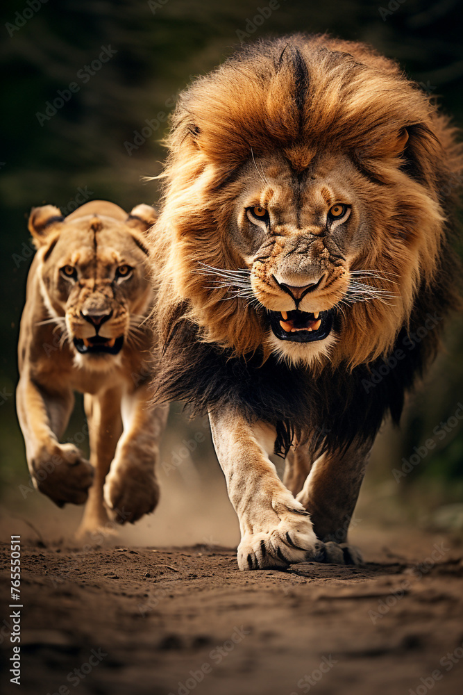 Fototapeta premium lion's duel, macrography, family, Hyper realistic, detail quality, photography сreated with Generative Ai