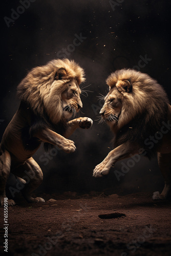 lion s duel  macrography  family  Hyper realistic  detail quality  photography   reated with Generative Ai