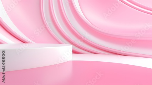 3d rendering of white and pink abstract geometric background. Scene for advertising, technology, showcase, banner, game, sport, cosmetic, business, metaverse. Sci-Fi Illustration. Product display