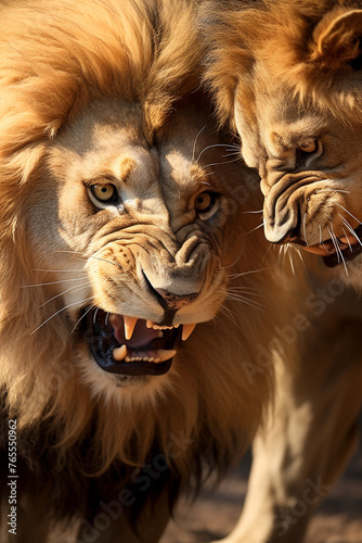 lion s duel  macrography  family  Hyper realistic  detail quality  photography   reated with Generative Ai