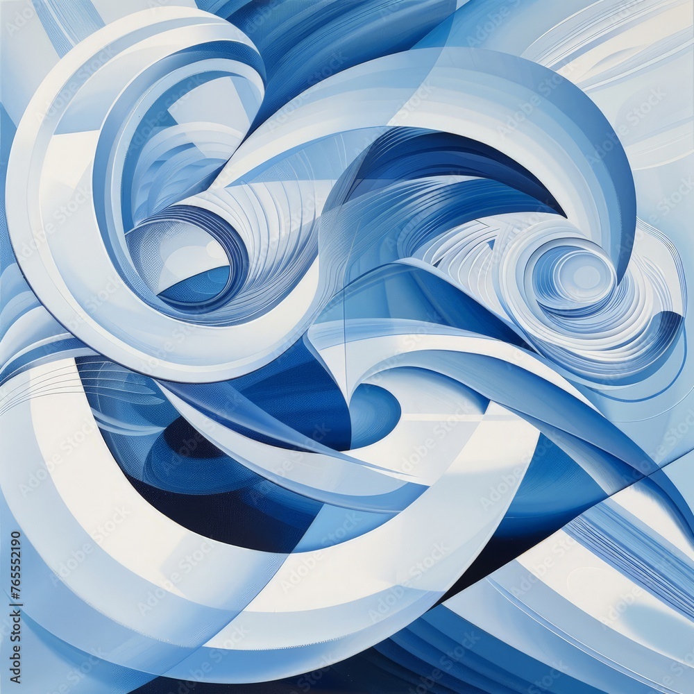 Fototapeta premium An abstract artwork featuring dynamic waves in shades of blue and white, creating a sense of movement and energy