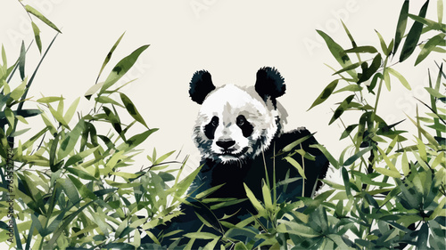 Panda in bamboo forest. Vector illustration of a panda.