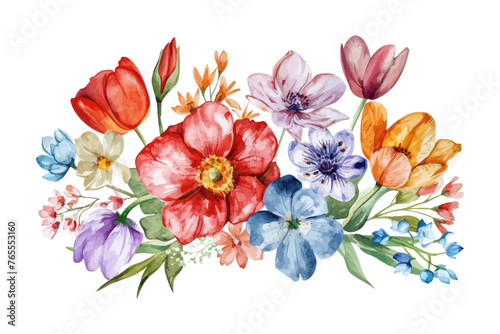 Banner spring with flowers and leaves. Vector illustration