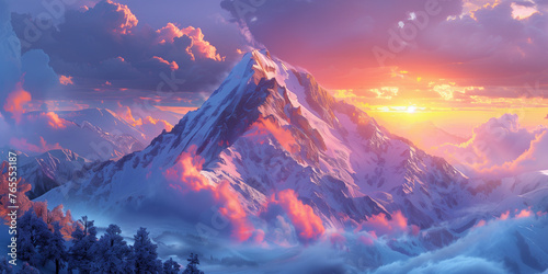 majestic mountain peak at sunrise
