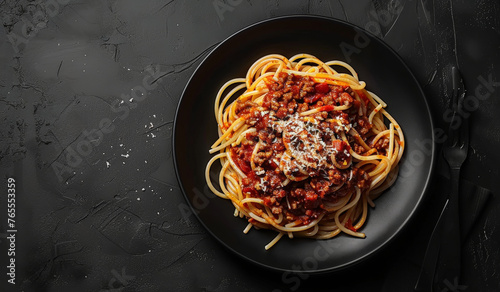 Spaghetti Bolognese on Black Plate