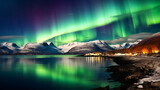 Northern lights Aurora borealis in the sky with super